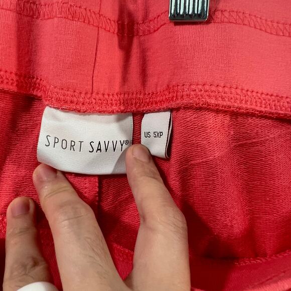 Sport Savvy Petite French Terry Straight Leg Ankle Pant Coral, Petite 5X - Picture 3 of 8